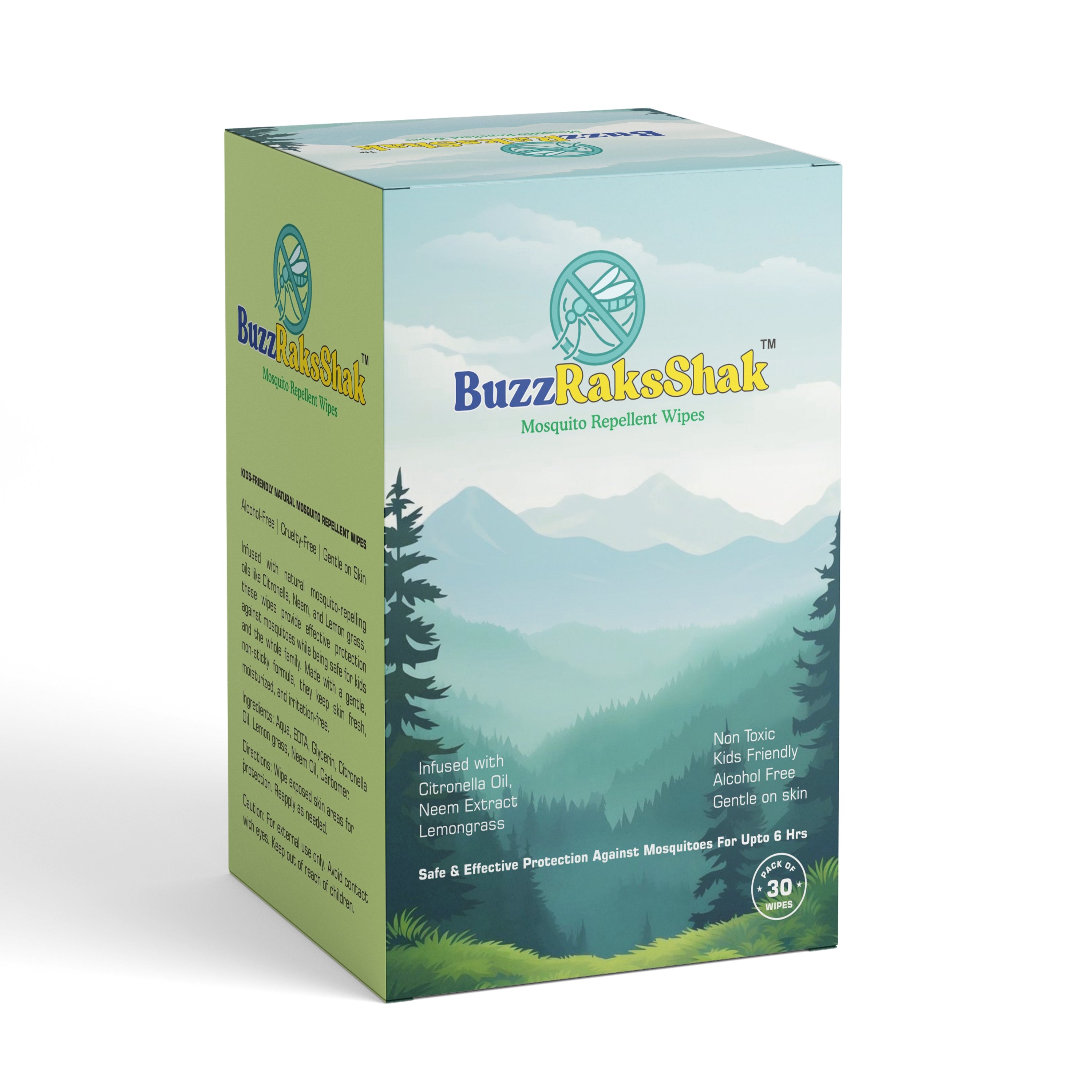 BuzzRaksShak Natural Mosquito Repellent Wipes – Pack of 30